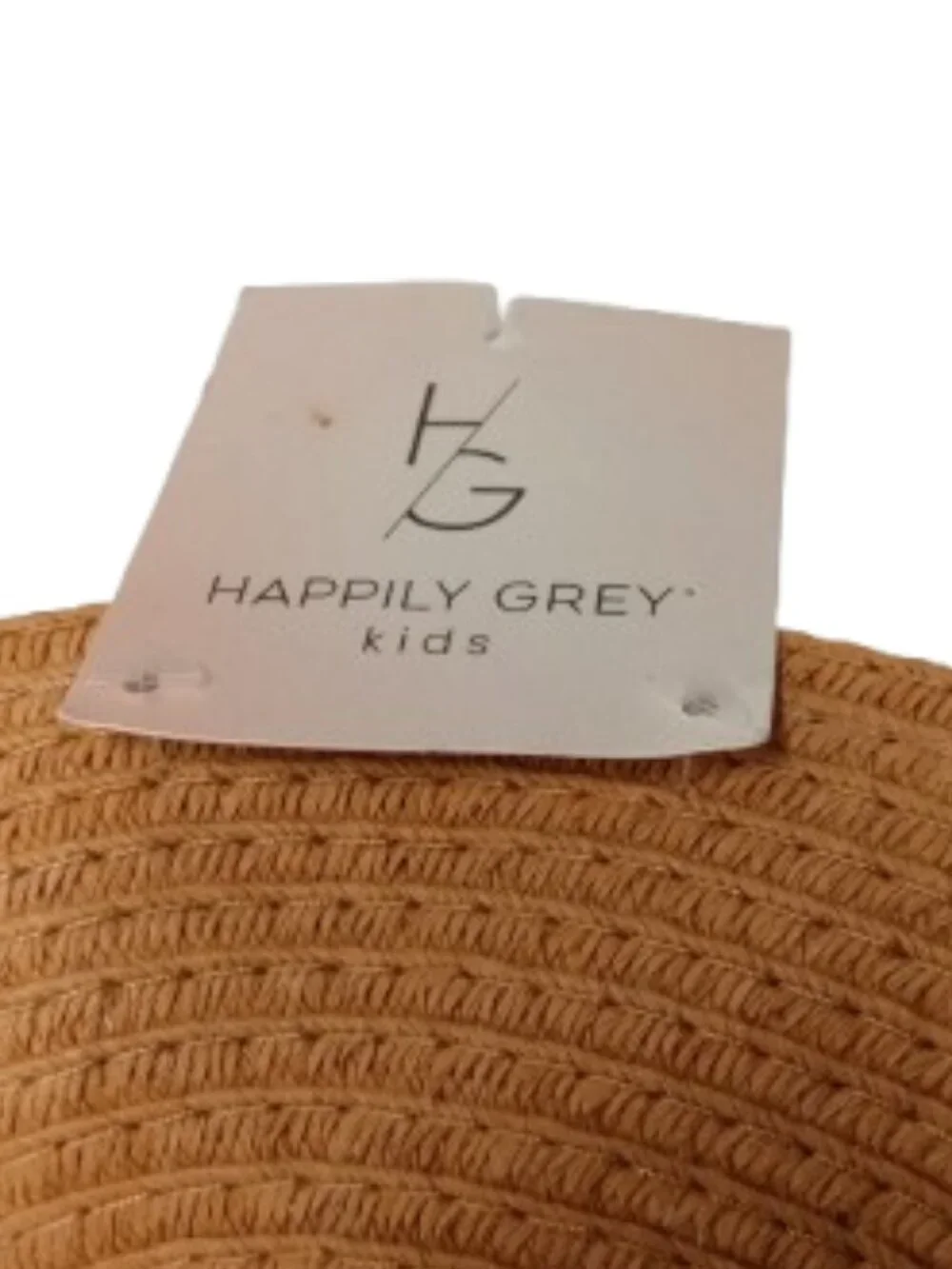 Happily Grey Girls Straw Sun Hat with White and Cream Bow One Size NWT